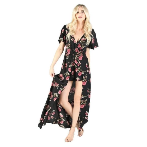 Angie Pants - Angie Pink Floral Maxi Romper